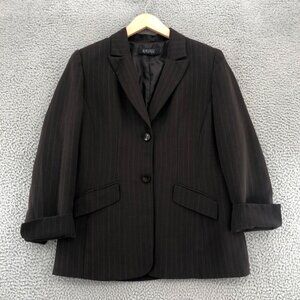 Kasper Blazer Womens 12 Brown Pinstripe Button Peak Lapel Pockets Office Career